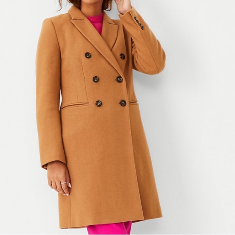 Ann Taylor Camel Fleur Chesterfield Coat Size Large Petite